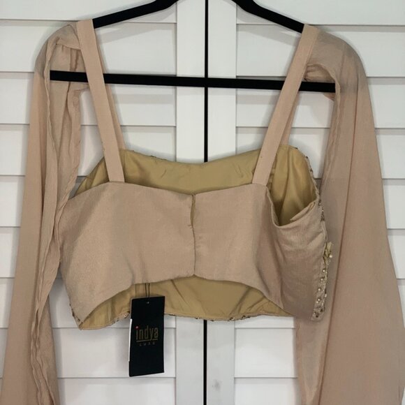 NWT - Beige Lehenga Set With Floral Sequin Cutdana Hand Embroidered Blouse - L - Picture 7 of 16